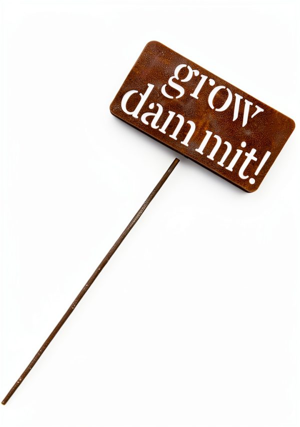 Island Genius Grow Dammit Garden Sign Rusted Steel Vintage-3