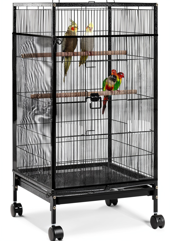 Josojoou Bird Cage Seed Catcher installed on a round bird cage