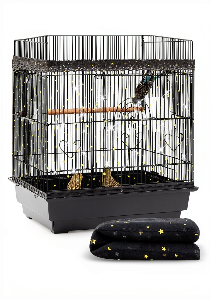 Installing Shappy Bird Cage Cover Glitter Starry Sky Design Pet on a wooden desk