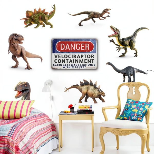 WXSW Dinosaur Warning Sign Aluminum Yard Decor Durable-5