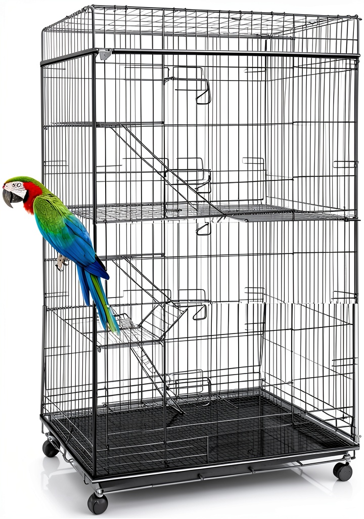 Installing ISMARTEN Bird Cage Cover Feather Seed Catcher Nylon Mesh on a wooden desk