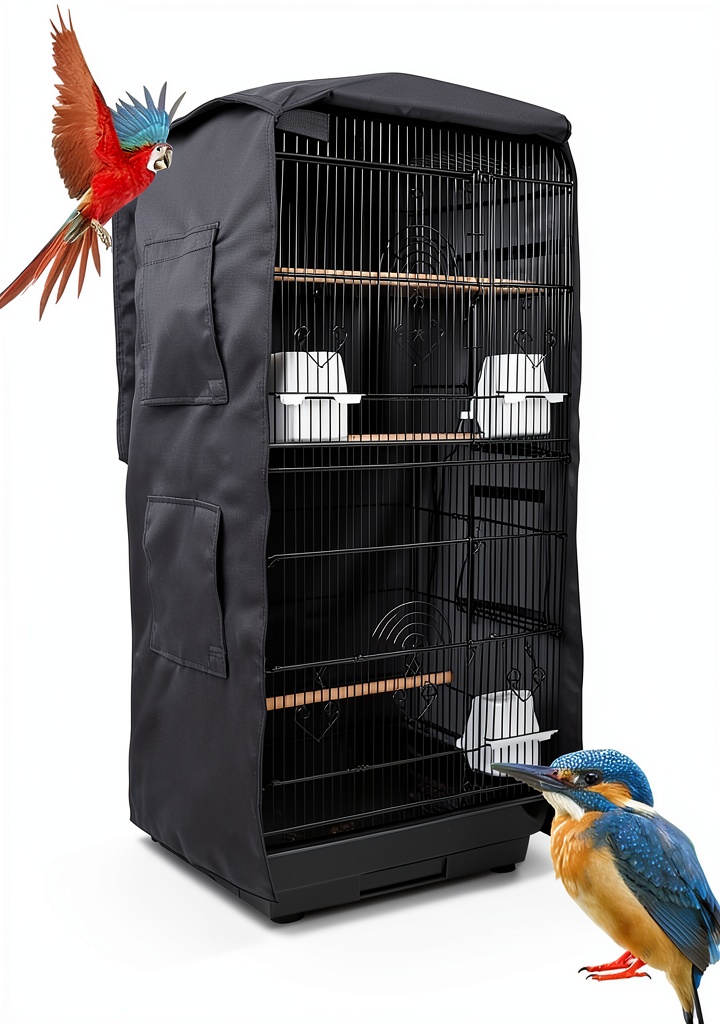 Installing SYOOY Bird Cage Cover Durable Oxford Fabric Zipper Design on a wooden desk
