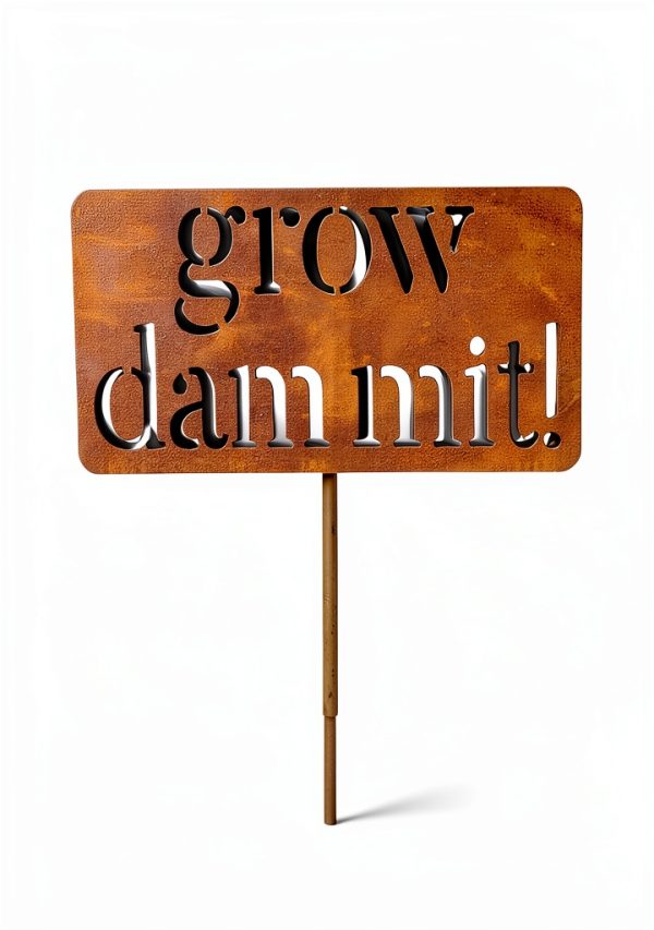Island Genius Grow Dammit Garden Sign Rusted Steel Vintage-4
