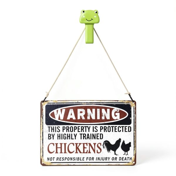 PTWXSW Chicken Warning Sign Wall Mount Rustic Metal Yard-4