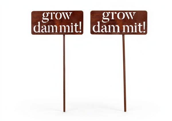 Island Genius Grow Dammit Garden Sign Rusted Steel Vintage-1