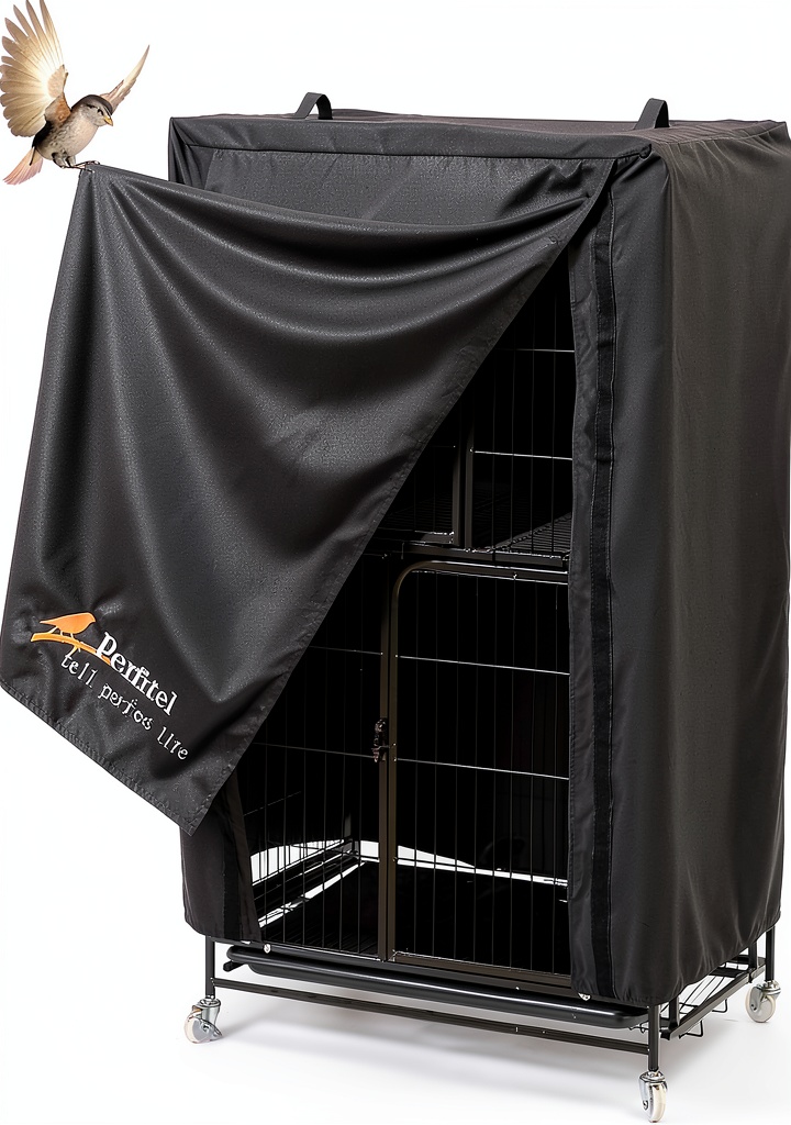 Installing Perfitel Birdcage Cover Black Nylon Sunshade Embroidery on a wooden desk