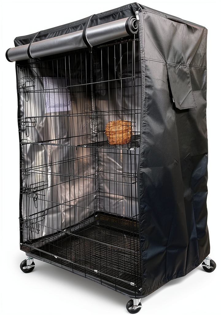 DUSTYPROTE bird cage cover installed on a cage in a home setting