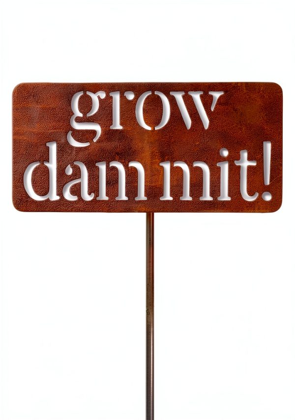 Island Genius Grow Dammit Garden Sign Rusted Steel Vintage-0