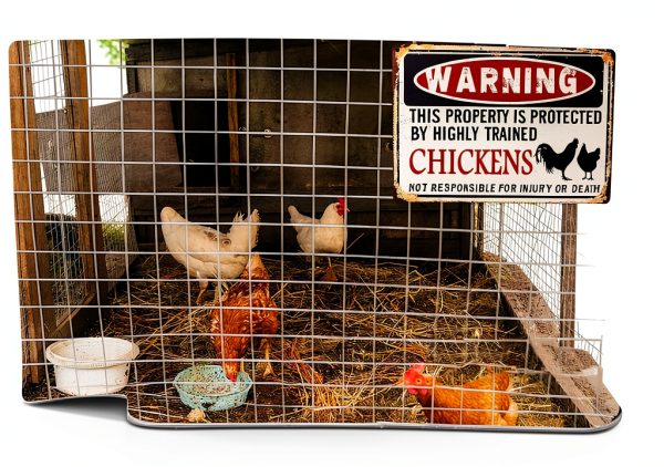 PTWXSW Chicken Warning Sign Wall Mount Rustic Metal Yard-5
