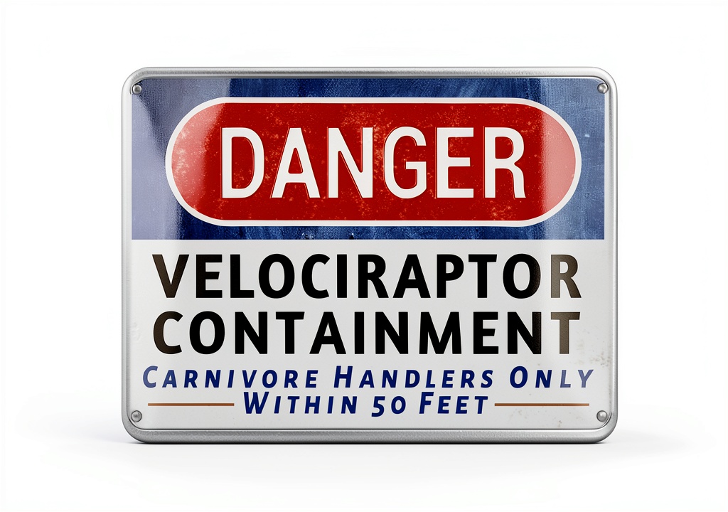 'WXSW Dinosaur Warning Sign displayed on a wooden fence'