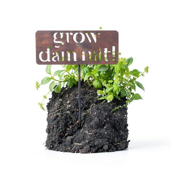 Island Genius Grow Dammit Garden Sign Rusted Steel Vintage-5